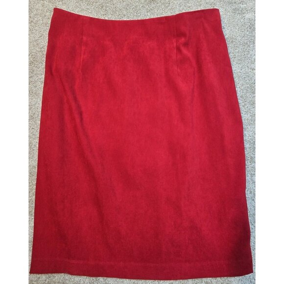 Leslie Fay 2 Pc Skirt Suit Faux Suede Red Elastic Waist Professional Petite 14WP - Picture 9 of 16